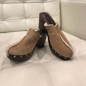 DOLCE & GABBANA leather/ wool/wood clogs